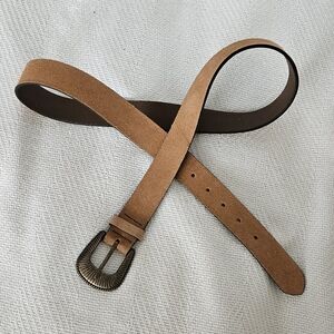 Brown Suede Belt with Brass Buckle